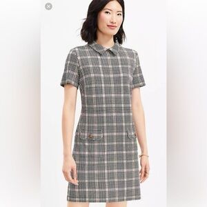NWT Loft Plaid Ponte Button Pocket Shift Dress Size Medium